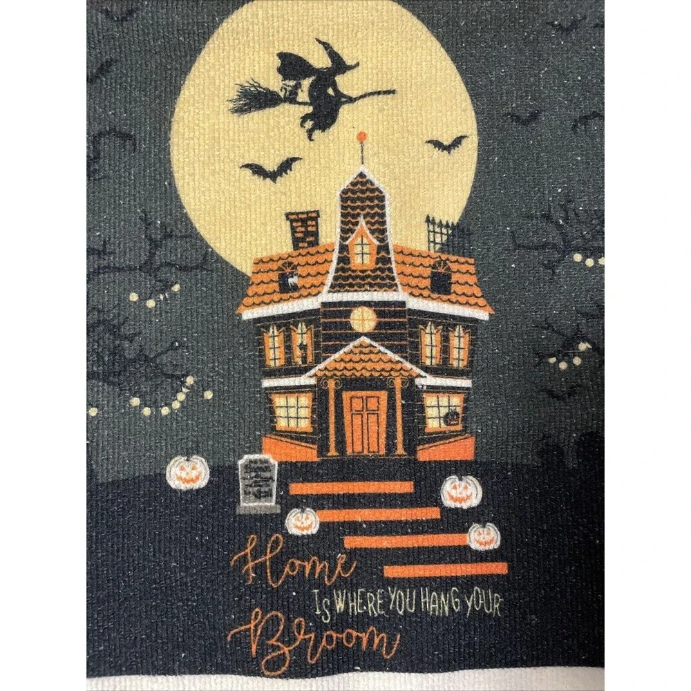 Halloween Decor Dish Towel “Home Is Where You Hang Your Broom” Kitchen Towel